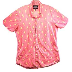Bonobos Slim Fit Pink Parrot Print Short Sleeve Button Down Shirt Mens XL Long